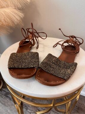 Madewell Brown Leather Lace-Up Sandals with Speckled Black-Tan Band